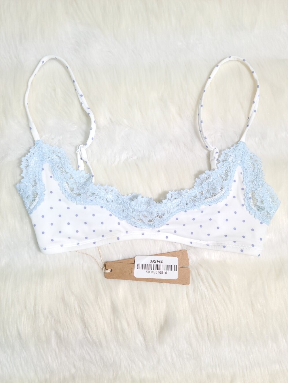 SKIMS Fits Everybody Lace Scoop Bralette Slate Pin Dot Print Women XXS NEW
